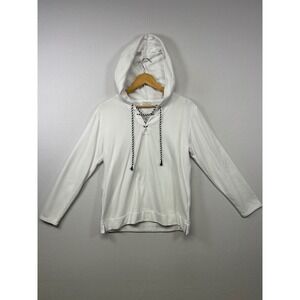 Coastal Nautical Talbots Womens Small White Lace-Up Pique Pullover Hoodie